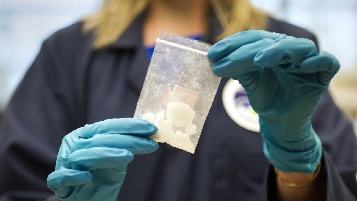 A bag of fentanyl seized in a drug raid. A new study says illicit fentanyl and other synthetic opioids overtook prescription opioids in 2016 as the most common drug class involved in U.S. overdose deaths.