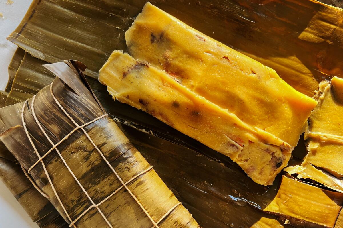 Venezuelan hallaca (tamal) from Chamo in Pasadena.