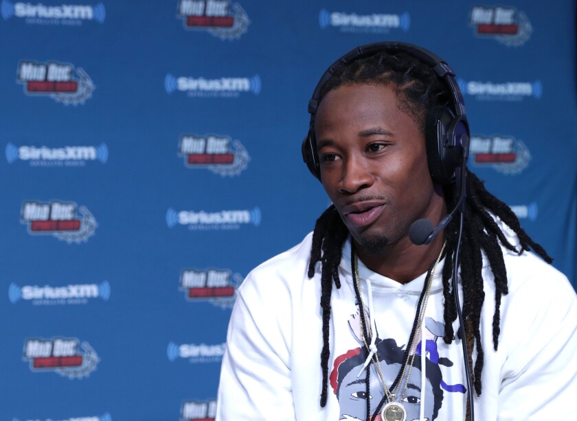 Janoris Jenkins visits the SiriusXM set at Super Bowl LI Radio Row on Feb. 3, 2017, in Houston.