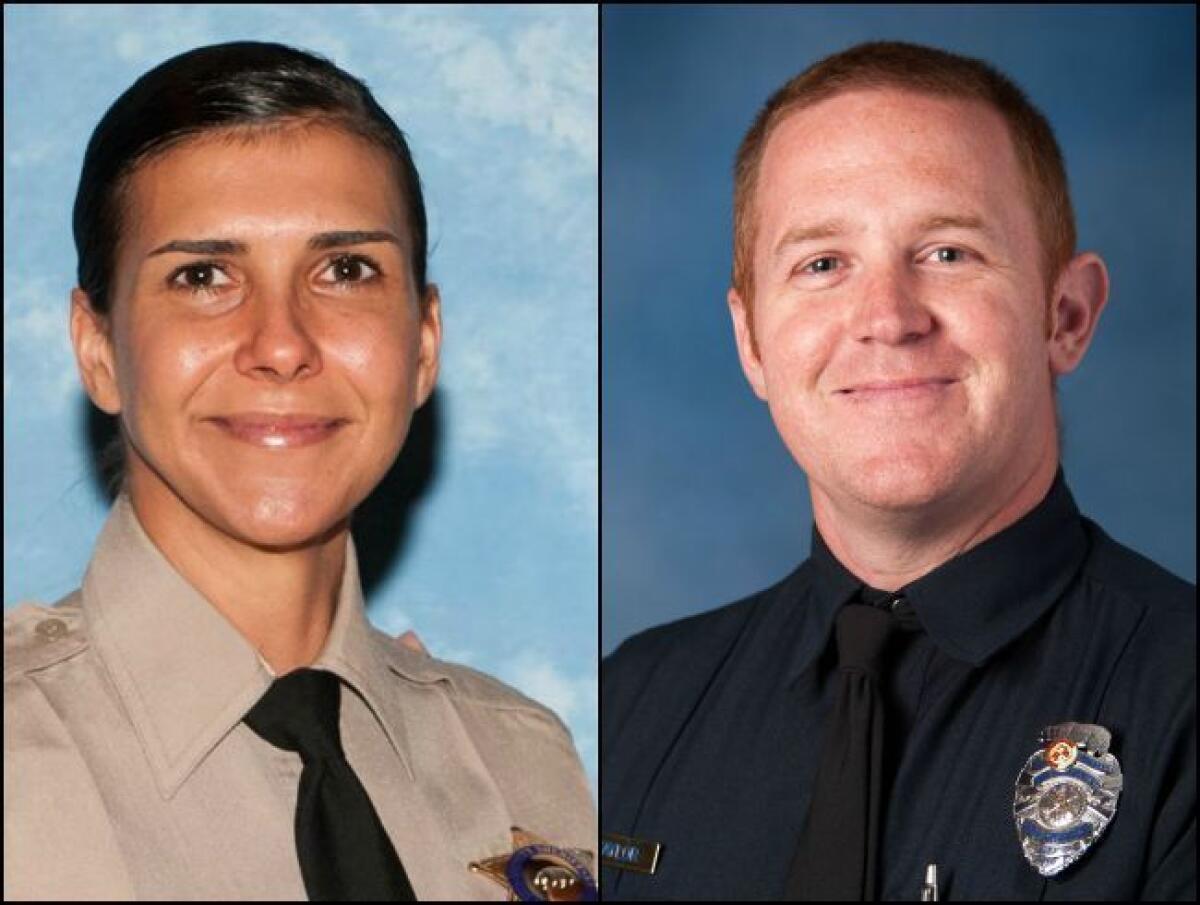 Deputy Cecilia Hoschet, left, and Firefighter/Paramedic James M. Taylor. Officials said Hoschet was shot and killed by her husband, Taylor, at their La Cañada Flintridge home on Sunday, Sept. 6. Taylor then took his own life at a fire department building several miles away.