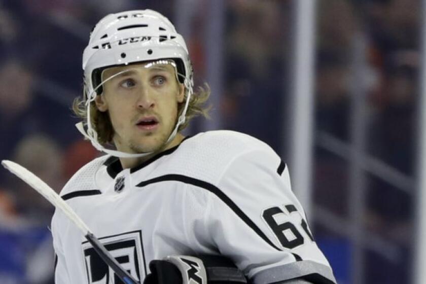 Los Angeles Kings' Carl Hagelin in action during an NHL hockey game against the Philadelphia Flyers, Thursday, Feb. 7, 2019, in Philadelphia. (AP Photo/Matt Slocum)