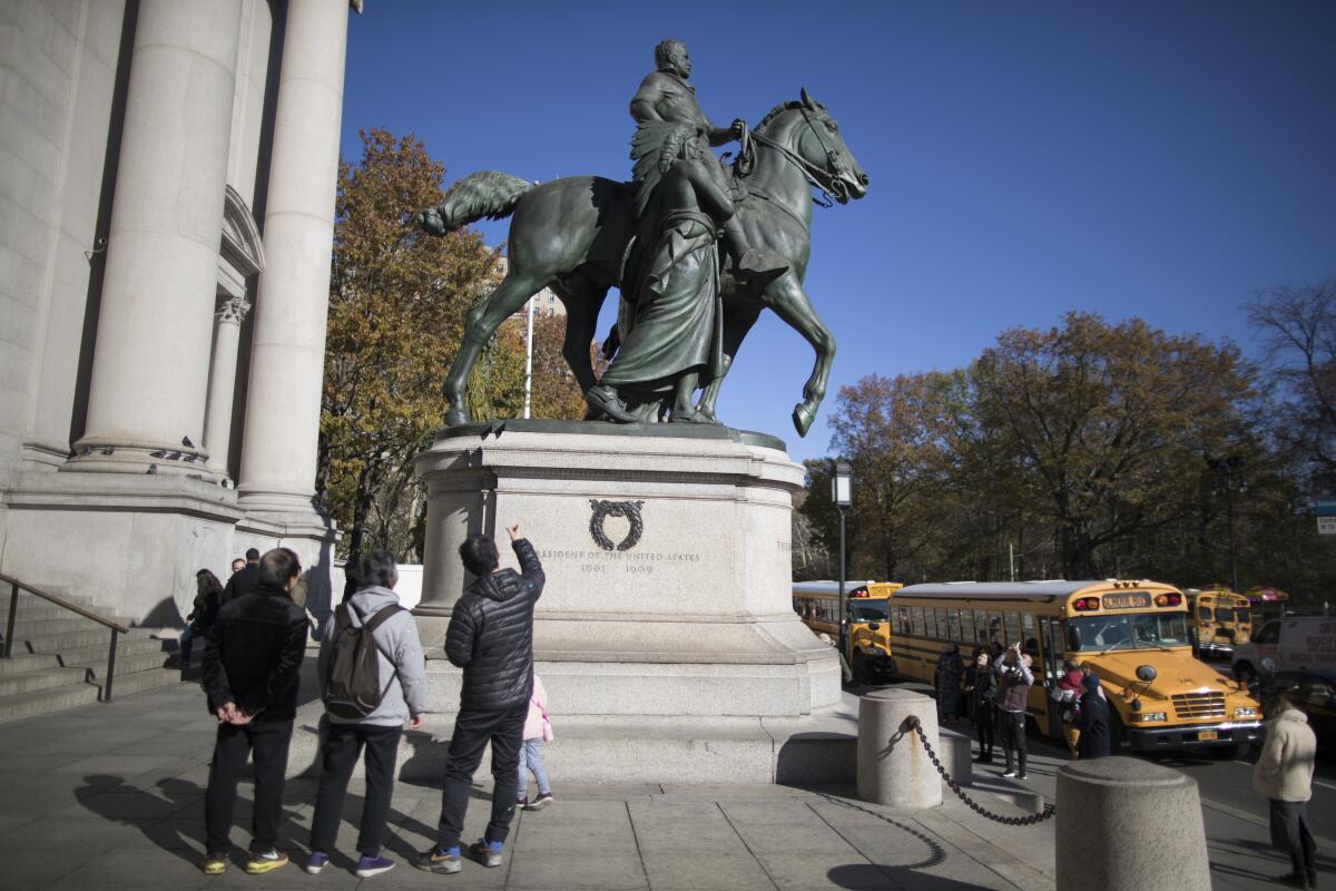 The statue of Theodore Roosevelt outside the American Museum of Natural History in Manhattan will be coming down.