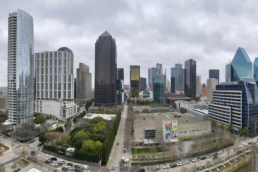 DALLAS, TEXAS - MARCH 10: A panoramic view of the Dallas skyline from the new Bank of America Tower under construction across the street from Klyde Warren Park in Uptown Dallas, March 10, 2026. The unobstructed view is seen from the 16th floor. (Tom Fox/The Dallas Morning News via Getty Images)