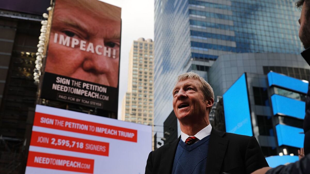 Tom Steyer's drive to impeach President Trump includes a billboard in New York's Times Square.