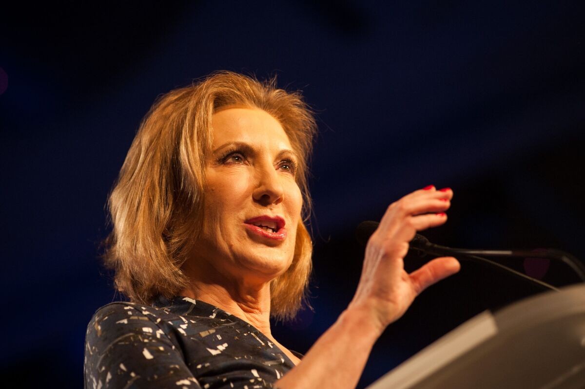 Carly Fiorina addresses the Western Conservative Summit in Denver last week.