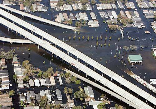 President Bush flew over areas affected by Hurricane Katrina on his way back to Washington. This picture shows the damage as seen from Air Force One near New Orleans.