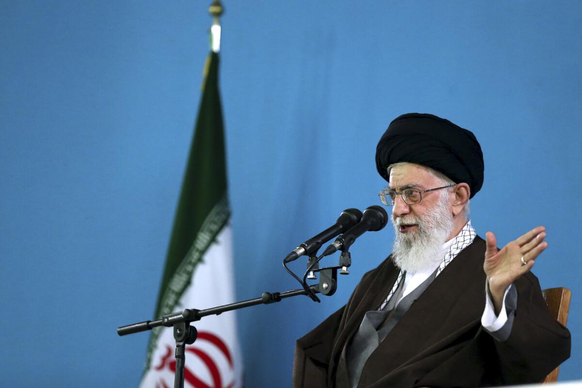 Iran's supreme leader, Ayatollah Ali Khamenei, addresses military commanders in Tehran on April 19.