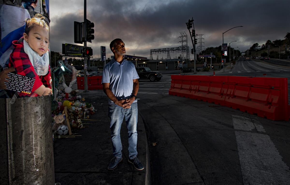 Resident Darryl Grayson frequently visits the crash site at La Brea and Slauson