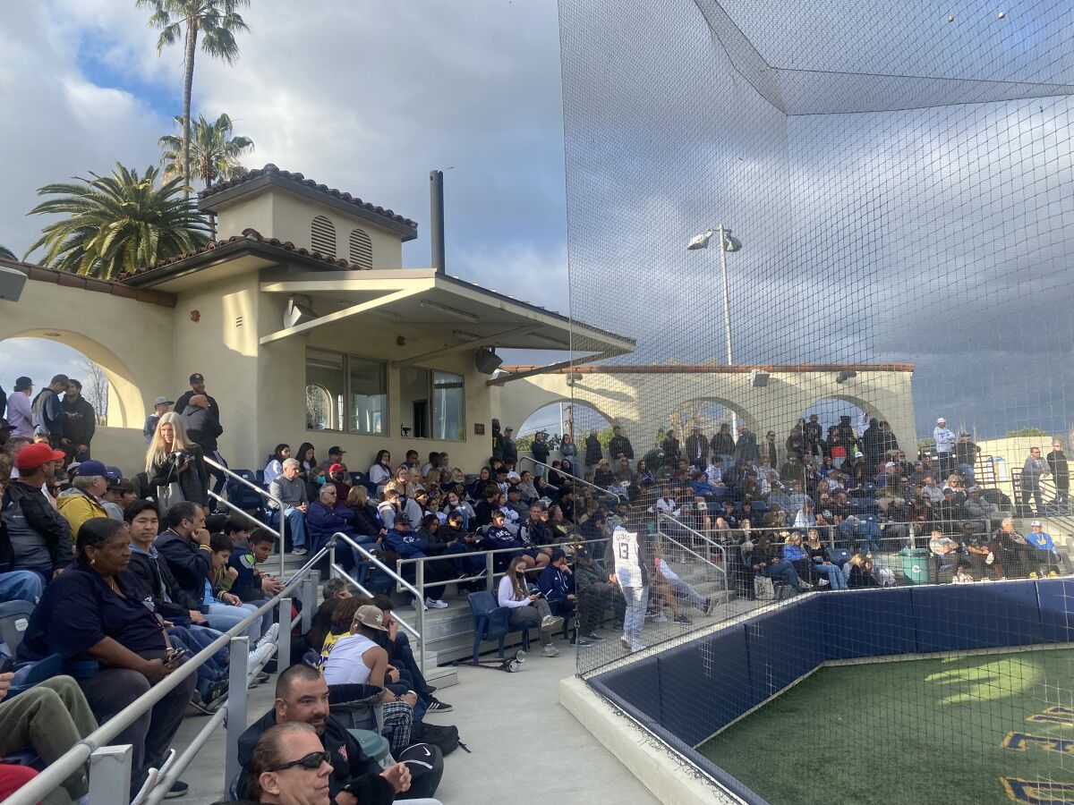 A large crowd attended Friday's Mission League baseball game between Sherman Oaks Notre Dame and Harvard-Westlake.