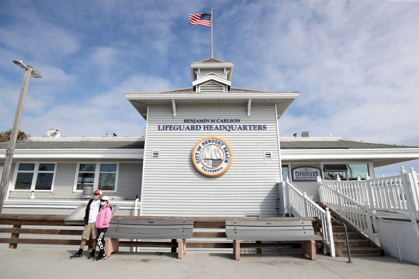 Newport Beach lifeguard headquarters, at the Newport Pier in Newport on Wednesday, July 1, 2020. Newport city council is holding an emergency meeting today to decide if it should close the beaches for the holiday after a couple of lifeguards tested positive for Covid-19.