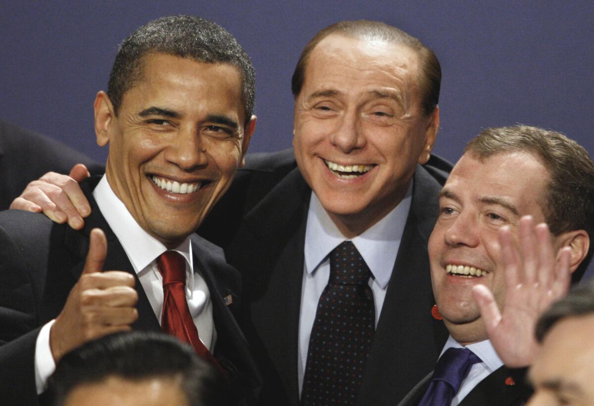 U.S. President Barack Obama, Italian Prime Minister Silvio Berlusconi and Russian President Dmitry Medvedev in 2009