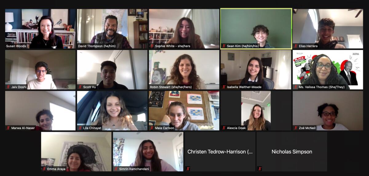 Students from four local schools, pictured in an online Zoom meeting