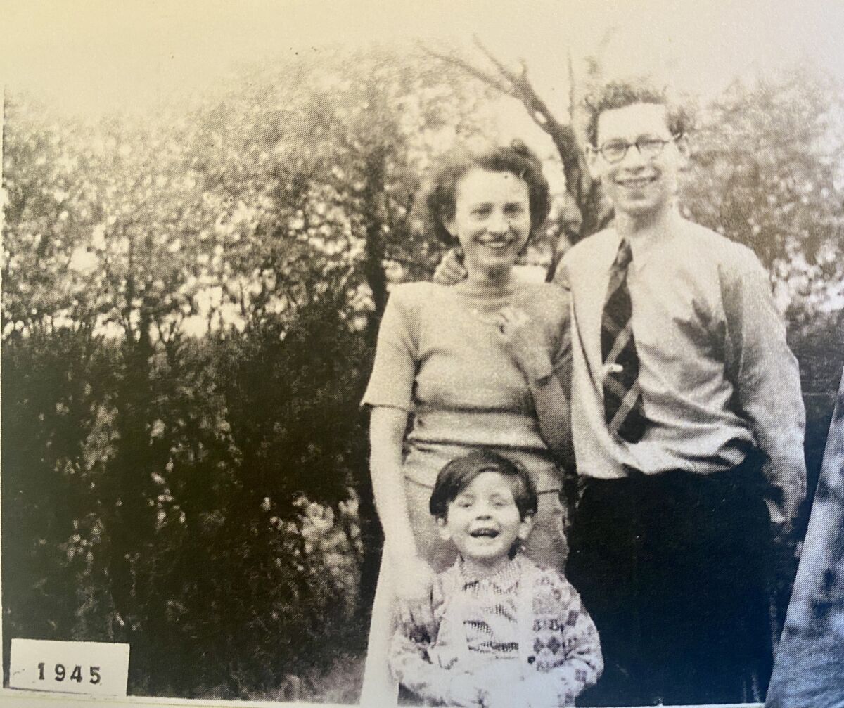 Peter Manes is pictured in 1945 with his first wife, Inge, and their older son.