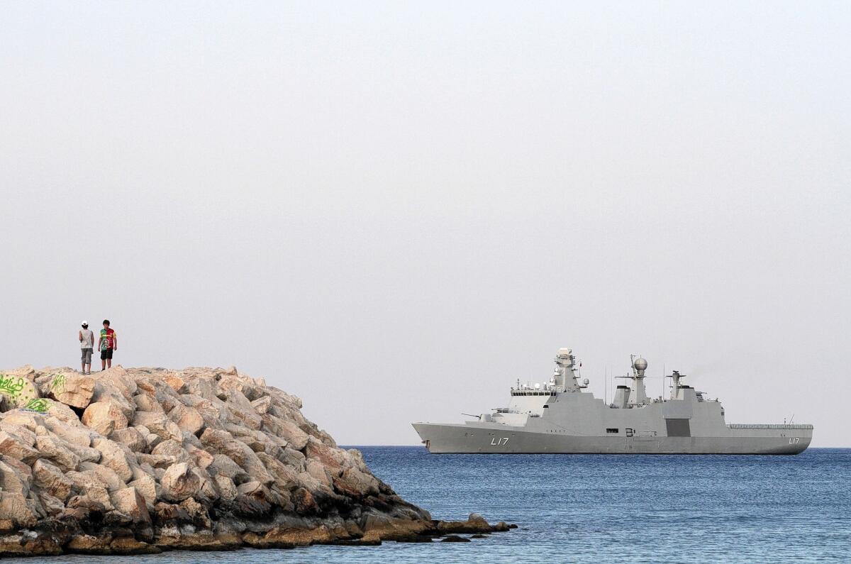 The Danish navy vessel Esbern Snare at sea off the coast of Cyprus in May. The last of Syria's chemicals agents has been removed from the country, a watchdog says.