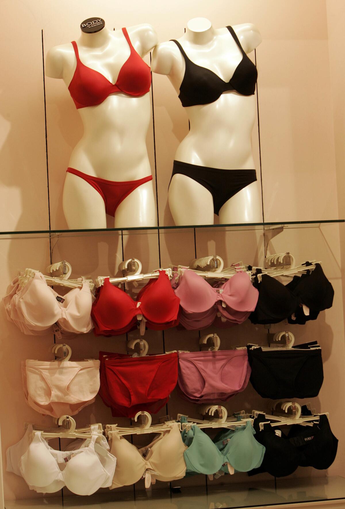 Bras on display at Victoria's Secret at the Grove shopping center in Los Angeles in 2005