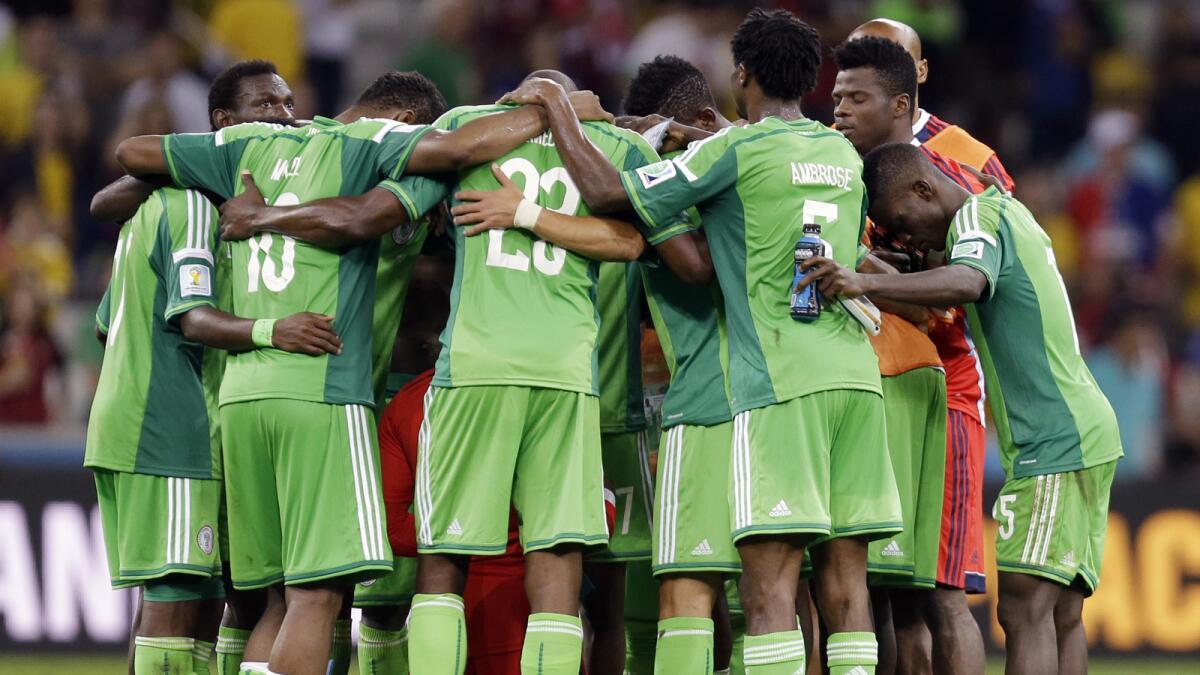 Nigeria's World Cup team after a match Monday in Brazil.
