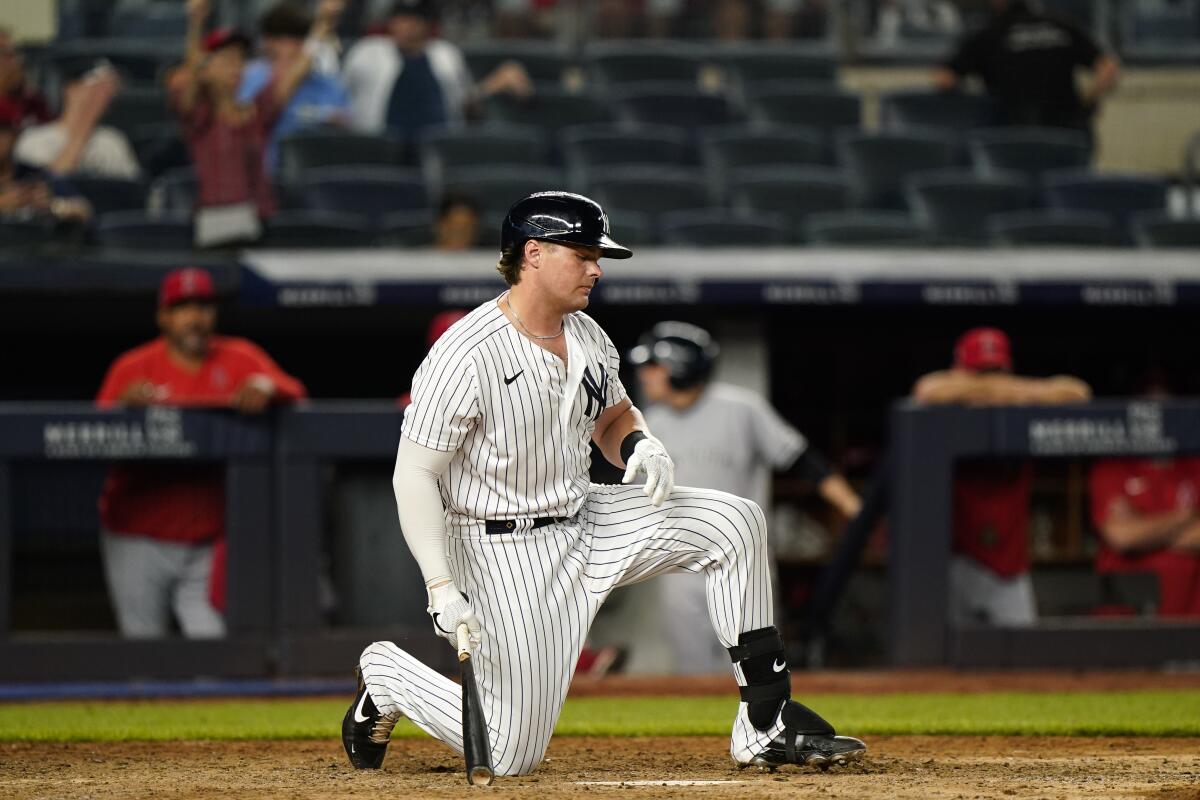 Yankees' Aaron Judge reacts to Luke Voit-Padres trade