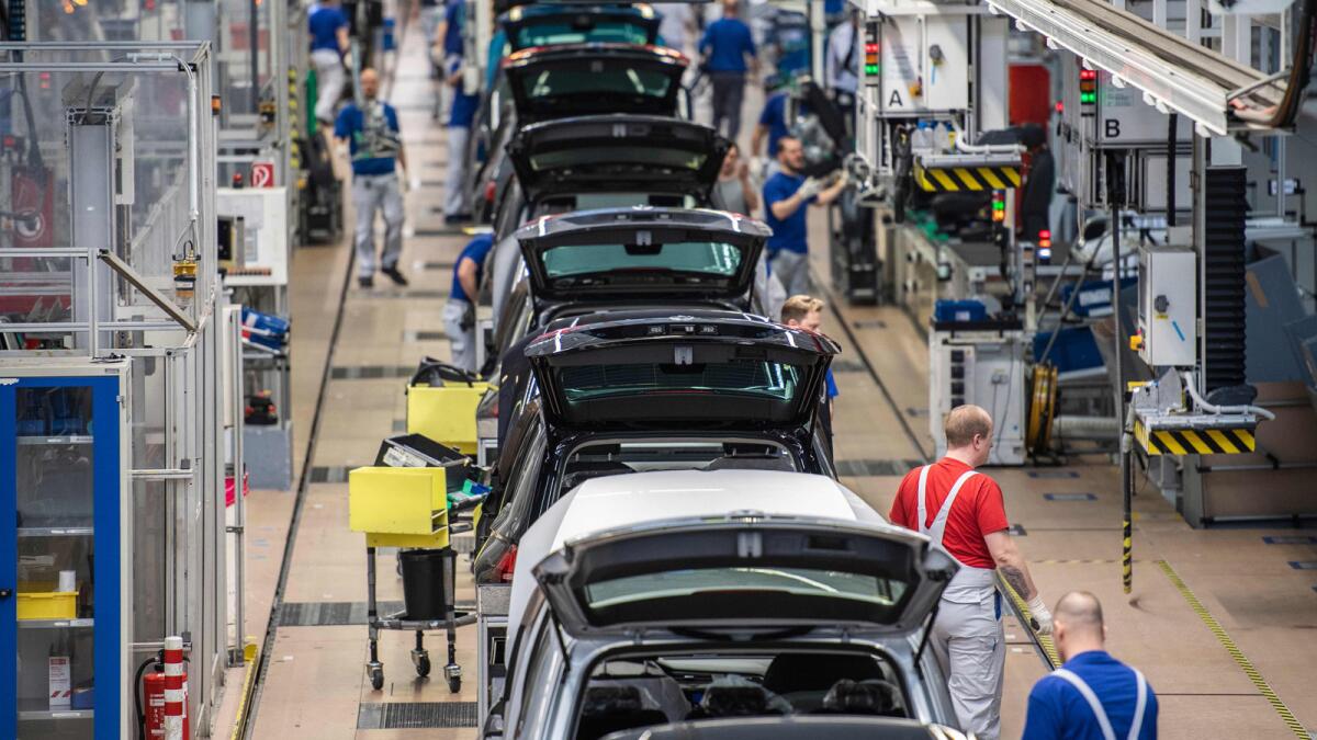 The production line at Volkswagen's headquarters in Wolfsburg, Germany.