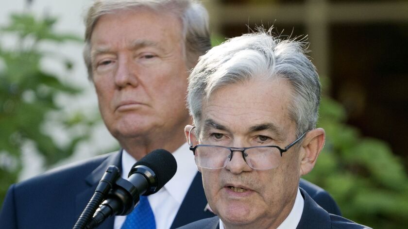 Not exactly what he had in mind: President Trump introduces Jerome Powell as his nominee for Federal Reserve chairman in November 2017.