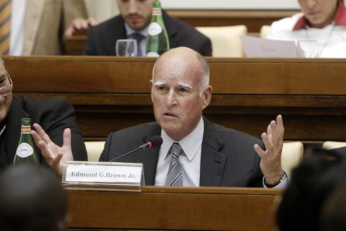 Gov. Jerry Brown at a conference on climate change at the Vatican on July 22.