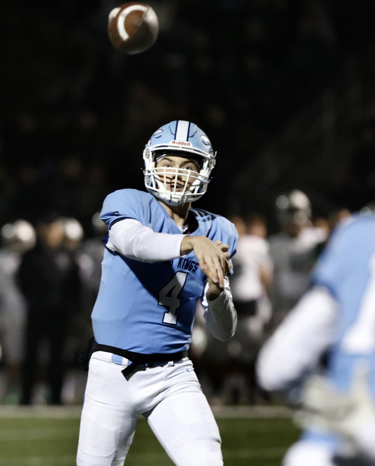 Corona del Mar quarterback Ethan Garbers throws a pass against Oceanside in the CIF State Southern California Regional Division 1-A Bowl Game on Saturday at Newport Harbor High.