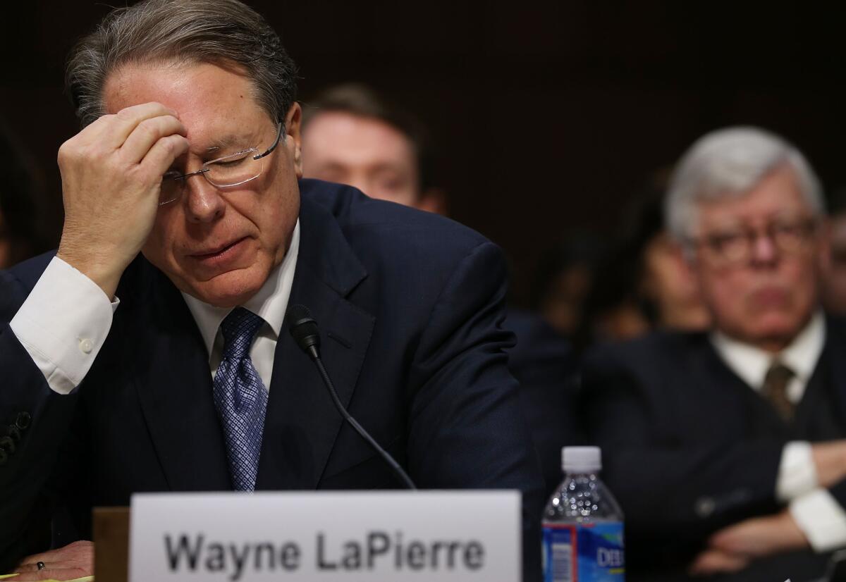 Wayne LaPierre, executive vice president and chief executive of the National Rifle Assn. testifies during a Senate Judiciary Committee hearing on gun violence.