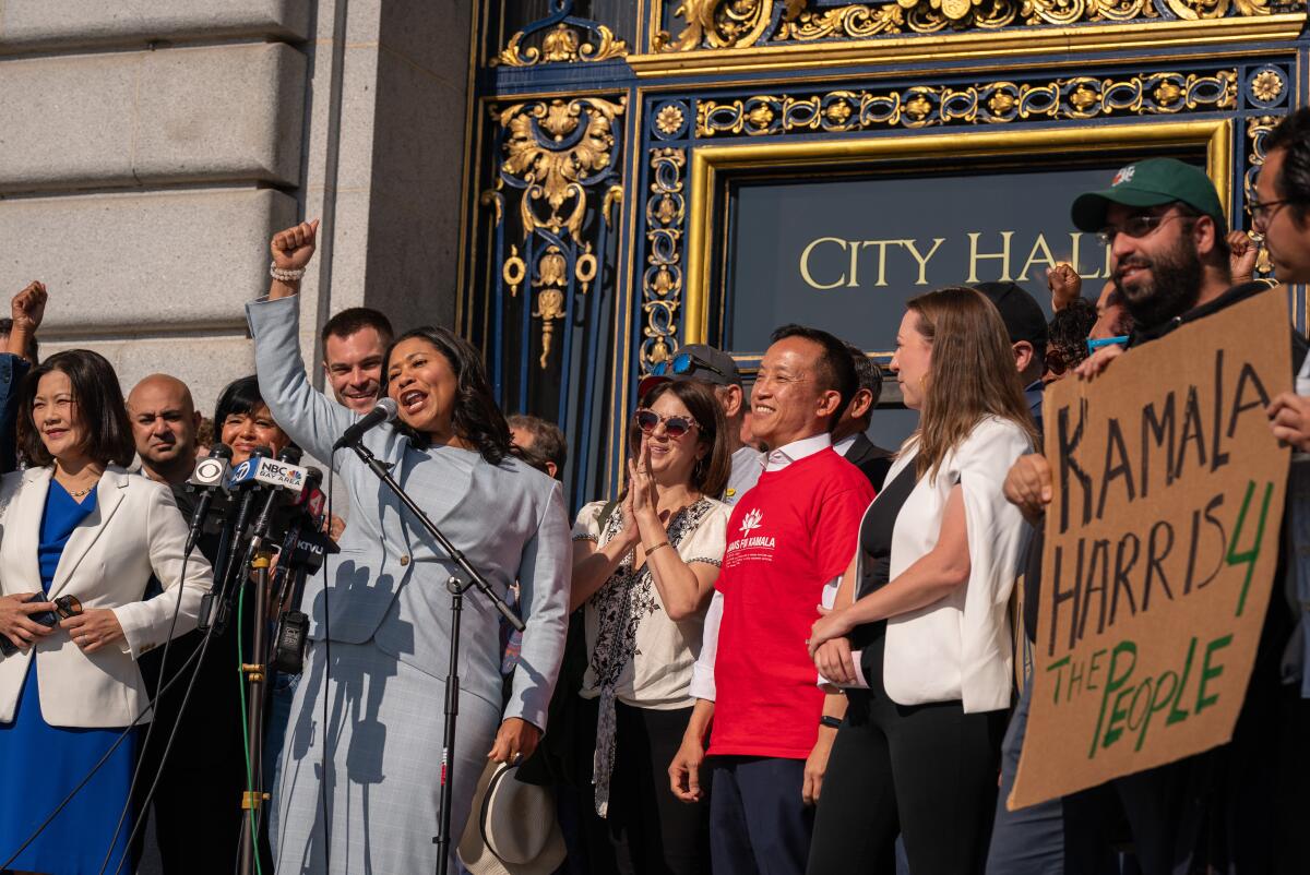  San Francisco Mayor London Breed speaks at a rally in support of Kamala Harris.