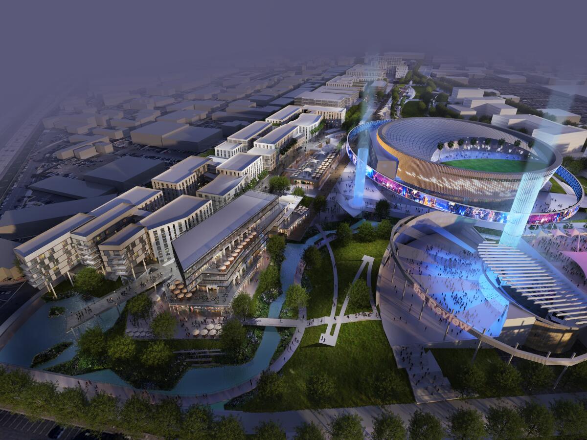 An artist rendering shows The Toll Brothers' proposal for redevelopment of the Sports Arena site.