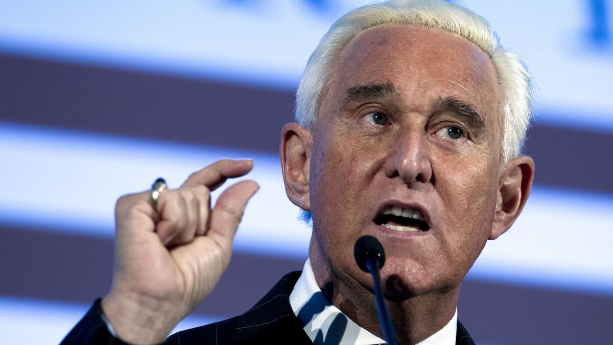 Roger Stone speaks at the American Priority Conference in Washington on Dec. 6.