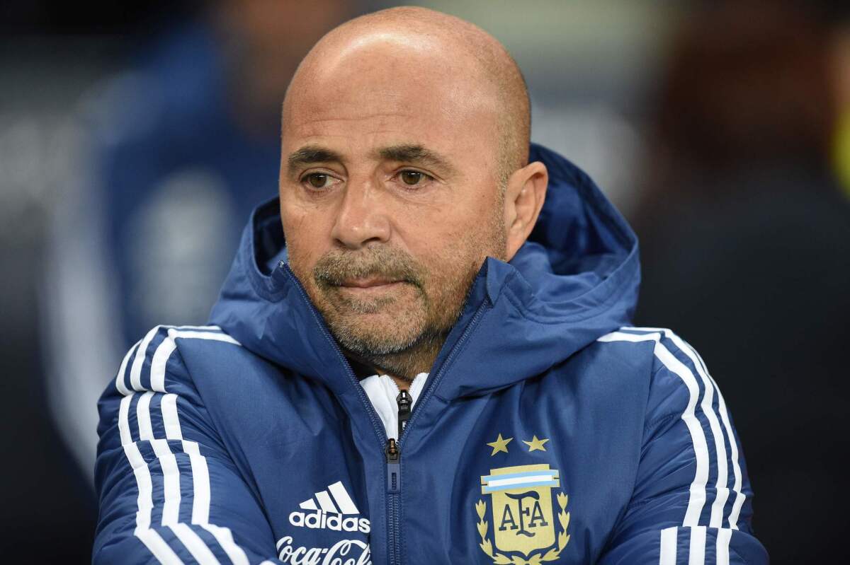 Argentina's coach Jorge Sampaoli awaits kick off of a friendly soccer match between Argentina and Italy on March 23.