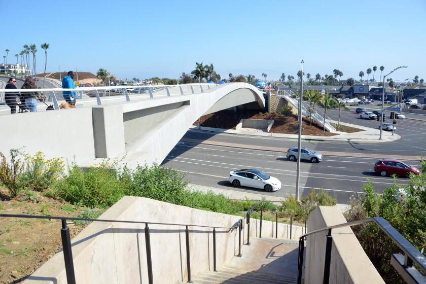 City officials celebrated the completion of the Sunset Bridge in Newport Beach following dedication ceremony Tuesday.