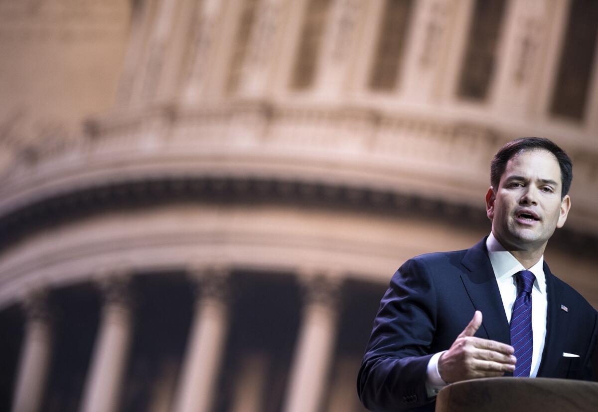 Sen. Marco Rubio (R-Fla.), in a file photo, speaks at the American Conservative Union Conference last week.