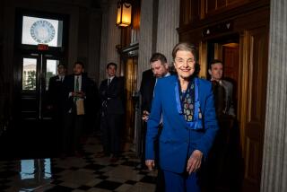 WASHINGTON, DC - FEBRUARY 14: Sen. Dianne Feinstein (D-CA) arrives at the Senate Chamber for a vote at the U.S. Capitol on Tuesday, Feb. 14, 2023 in Washington, DC. Feinstein, California's longest-serving senator, announced she will not run for reelection next year, marking the end to one of the state's most storied political careers. She plans to remain in office through the end of her term. (Kent Nishimura / Los Angeles Times)