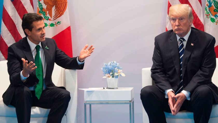 President Trump and Mexican President Enrique Pena Nieto meet on the sidelines of the G-20 Summit in Hamburg, Germany, in 2017.