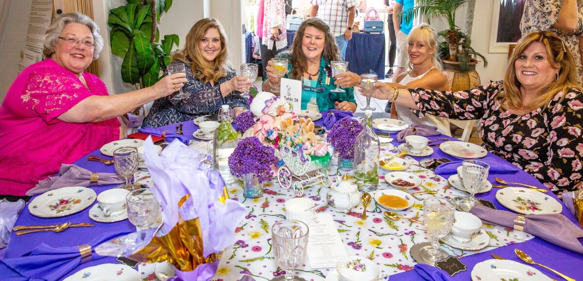 Sandi Miller, Kathy Leach, Kimberley Graf, Sunny Silverra and Doreen Jordan at the PB Woman's Club High Tea in 2022.