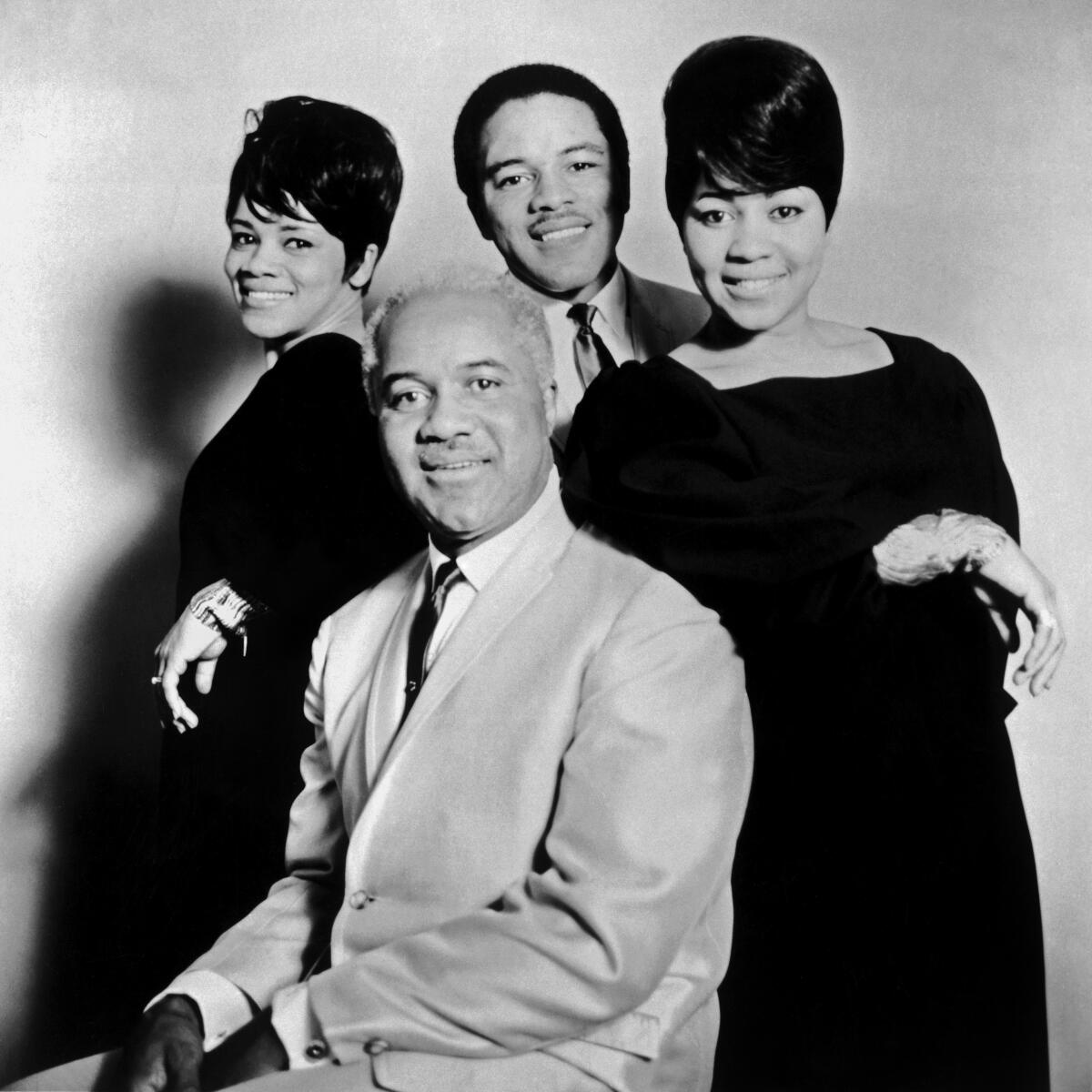 Mavis Staples, Pervis Staples, Cleotha Staples and Roebuck 'Pops' Staples pose in 1965.