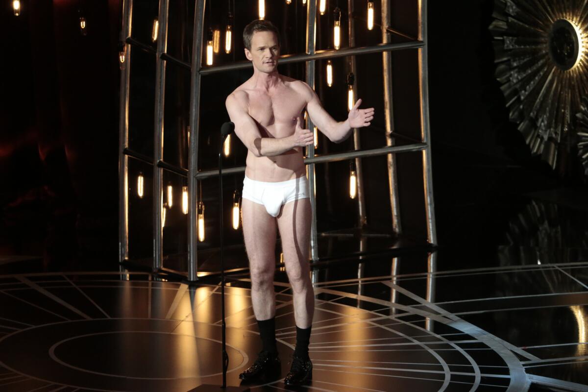 Host Neil Patrick Harris appears on stage in his underwear during the telecast of the 87th Academy Awards.