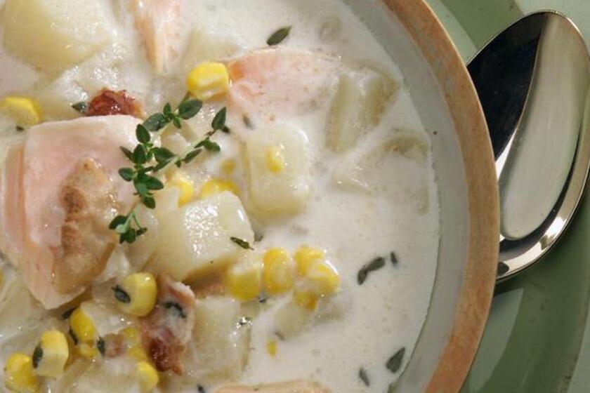Rich and satisfying. Recipe: Salmon and corn chowder