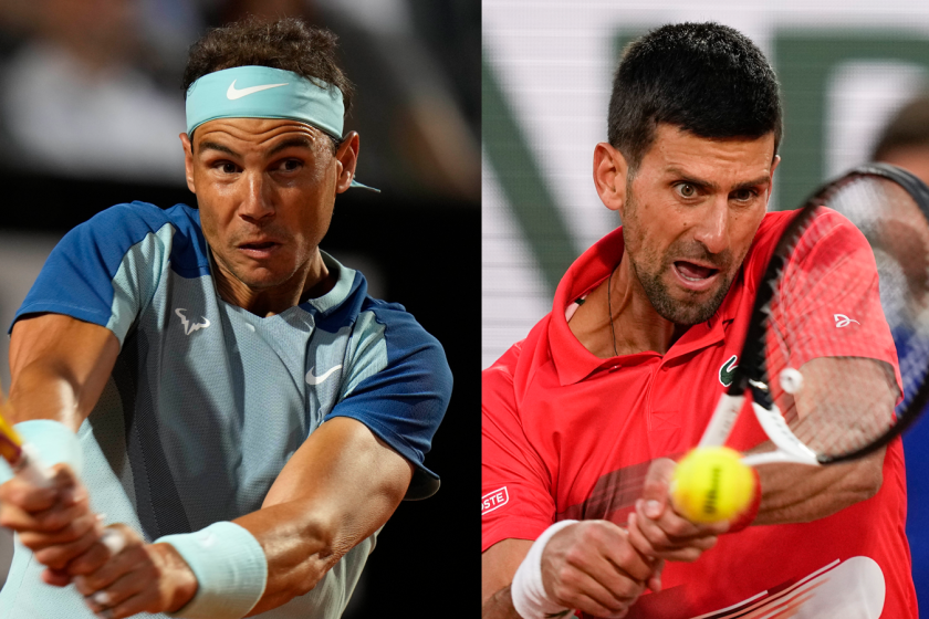 Rafael Nadal, left, and Novak Djokovic will meet in a Memorial Day showdown at the 2022 French Open.