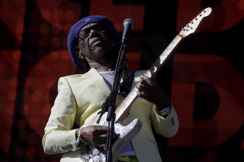 INDIO, CALIF. - APR. 14, 2018. Legedary singer/ songwriter Nile Rodgers performs with CHIC during the Coachella Music and Arts Festival in Indio on Saturday, April 14, 2018. (Luis Sinco/Los Angeles Times)