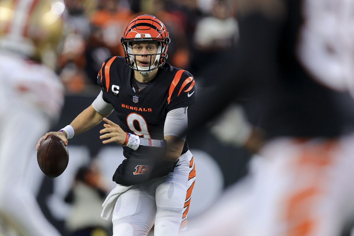 Cincinnati Bengals quarterback Joe Burrow runs with the ball during a loss to the San Francisco 49ers on Sunday.