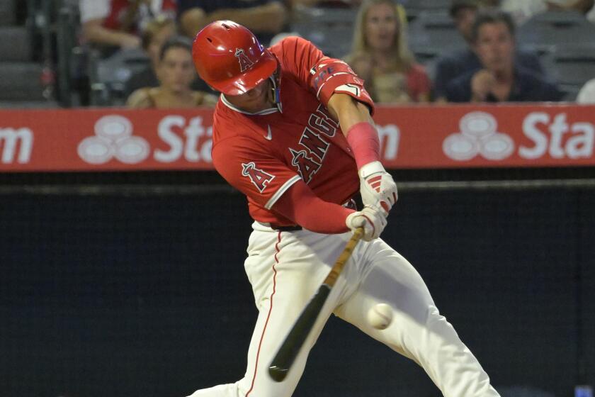 Los Angeles Angels' Logan O'Hoppe hits a two-run home run in the fourth inning.