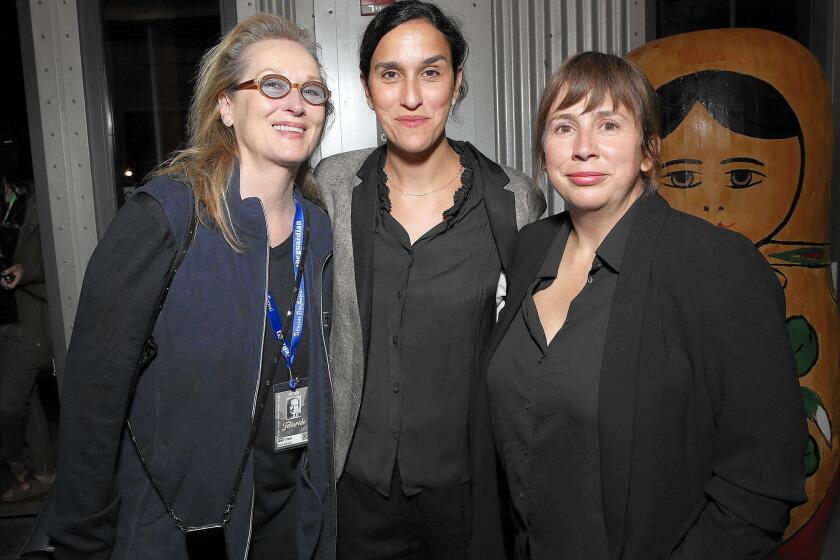 Meryl Streep, left, director Sarah Gavron and writer Abi Morgan attend the "Suffragette" world premiere at Telluride Film Festival on Sept. 4, 2015. in Telluride, Colorado.