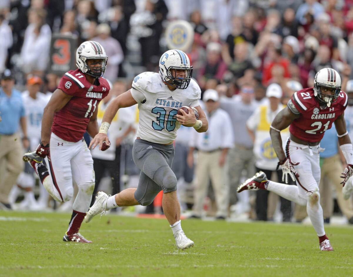 Citadel's Tyler Renew rushes 56 yards for a second-half touchdown against South Carolina on Saturday.
