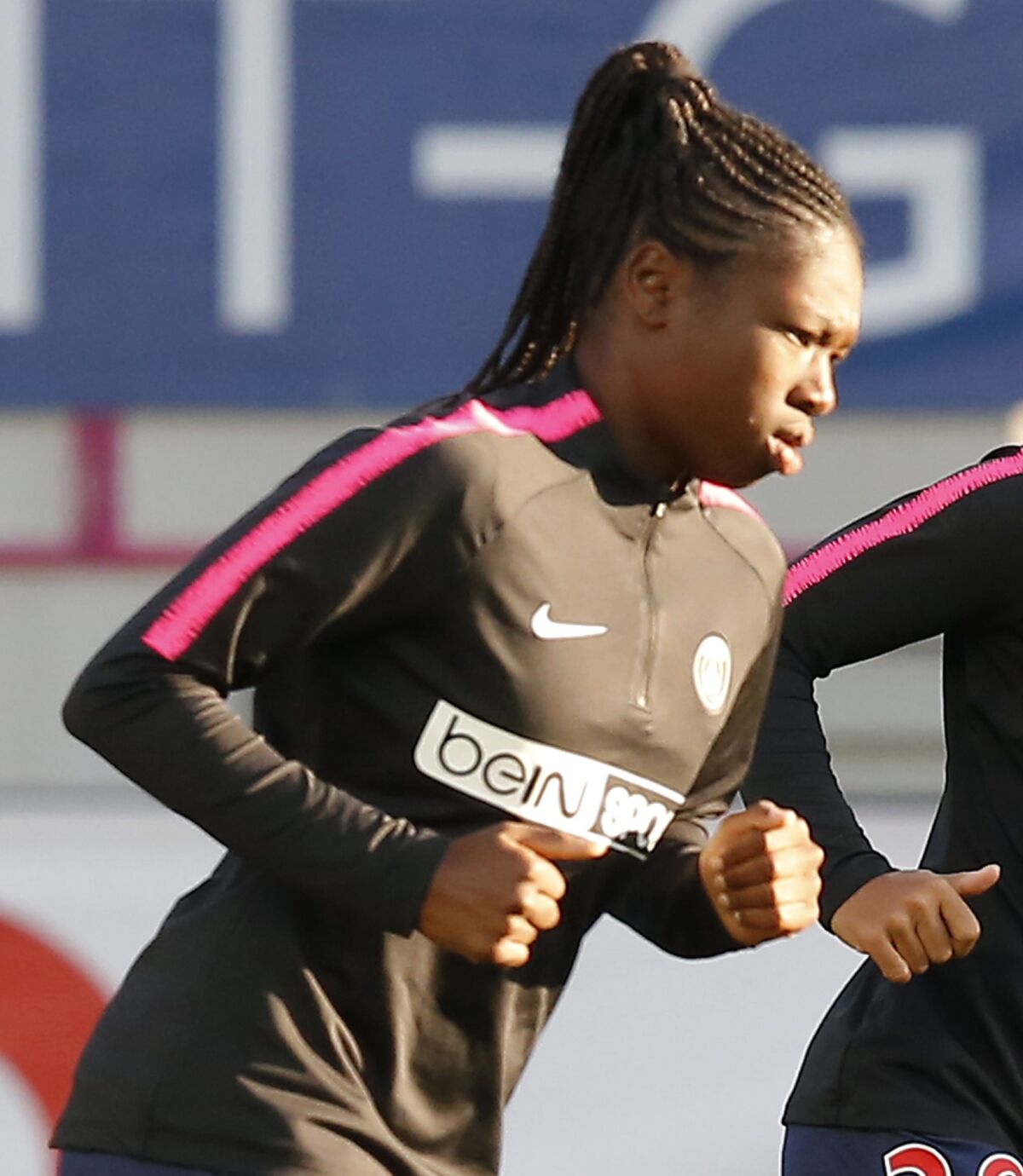 Paris-Saint-Germain's Aminata Diallo warms up prior to a Women's Champions League match against Sankt Polten.