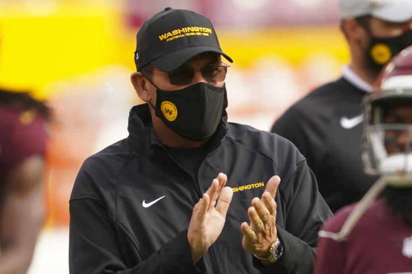 Washington Football Team head coach Ron Rivera before the start of an NFL football game.