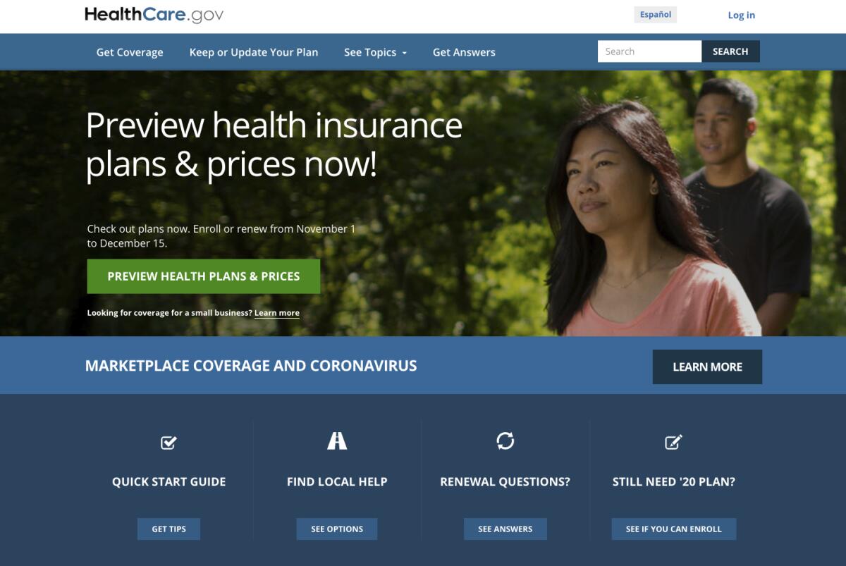 The website for HealthCare.gov