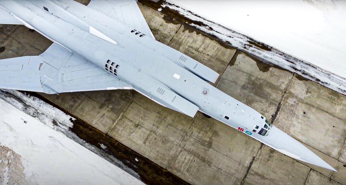 A Tu-22M3 bomber of the Russian air force takes off from an air base near Kaluga, Russia.