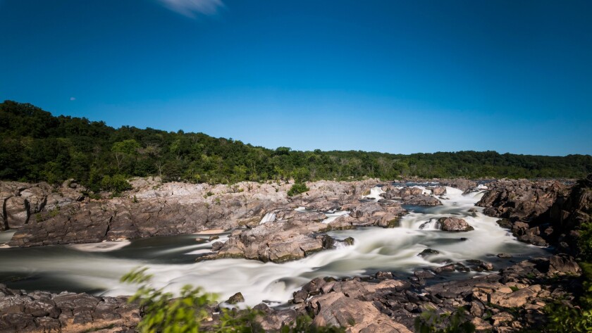 Water flows through the Great Falls section of the Potomac River near the banks of the Chesapeake & Ohio Canal National Historic Park on Aug. 22.