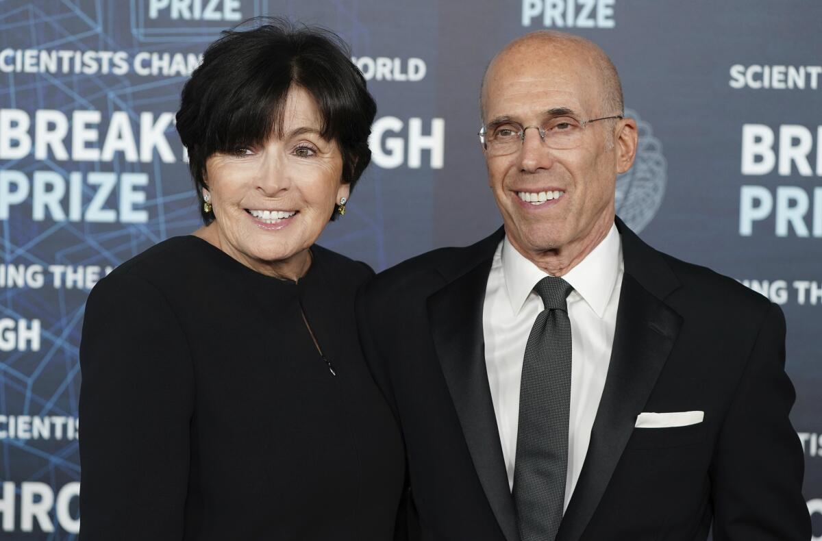 Marilyn Katzenberg, left, and Jeffrey Katzenberg arrive at the ninth 